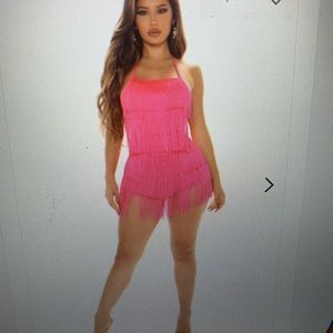 Pink fringe romper